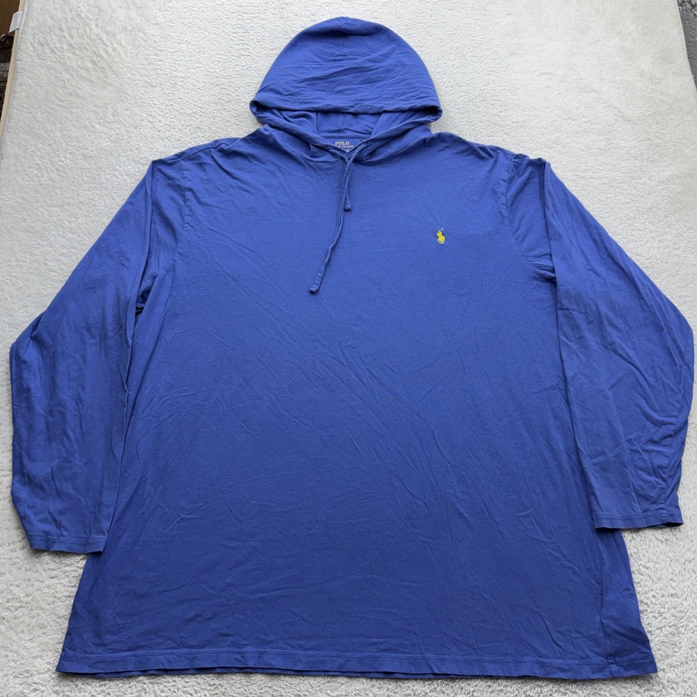 Polo Ralph Lauren Mens 3XLT Blue Cotton Long Sleeve Hooded T-Shirt Pony Logo